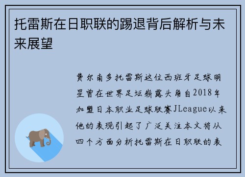 托雷斯在日职联的踢退背后解析与未来展望