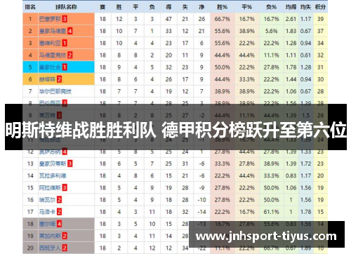 明斯特维战胜胜利队 德甲积分榜跃升至第六位