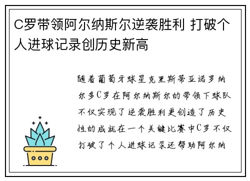 C罗带领阿尔纳斯尔逆袭胜利 打破个人进球记录创历史新高